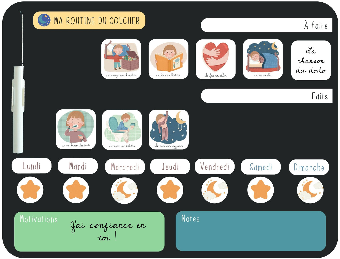 Tableau de routine du coucher enfant - Magnétique & évolutif - Routinea