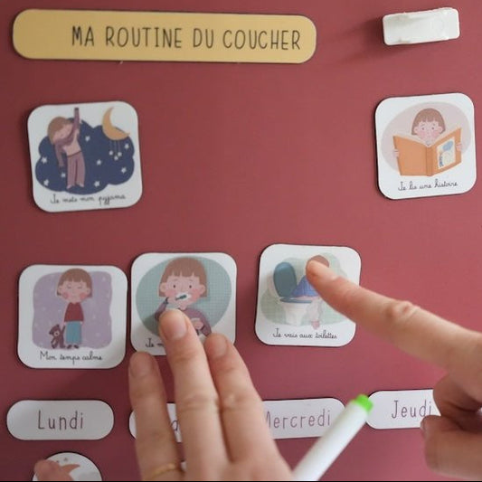 Tableau de routine enfant pour le coucher Coloré | magnétique et évolutif | Rituels du coucher 3 - 6 ans - Routinea