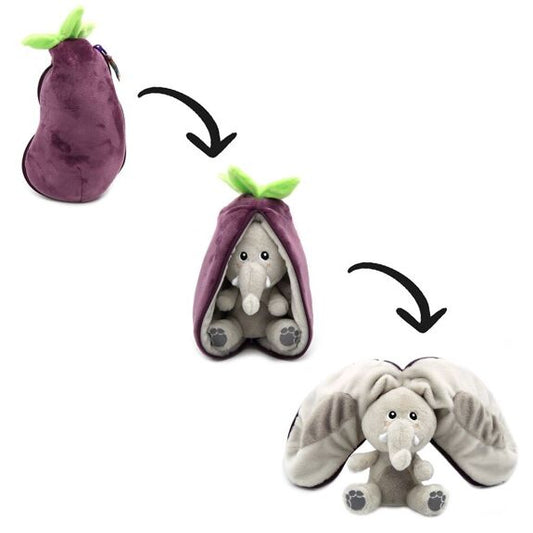 Flipetz Peluche reversible - Nugget le Poussin Ananas ou Velvet l’Éléphant Aubergine - Routinea