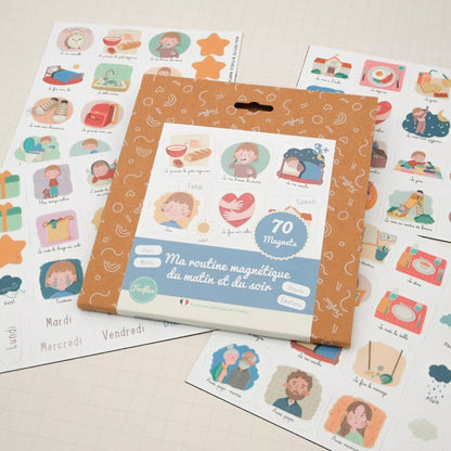 Jeu magnétique éducatif 'Ma routine magnétique du matin & du soir' (tableau en supplément) - Routinea