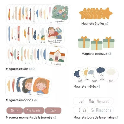 Jeu magnétique éducatif 'Ma routine magnétique du matin & du soir' (tableau en supplément) - Routinea