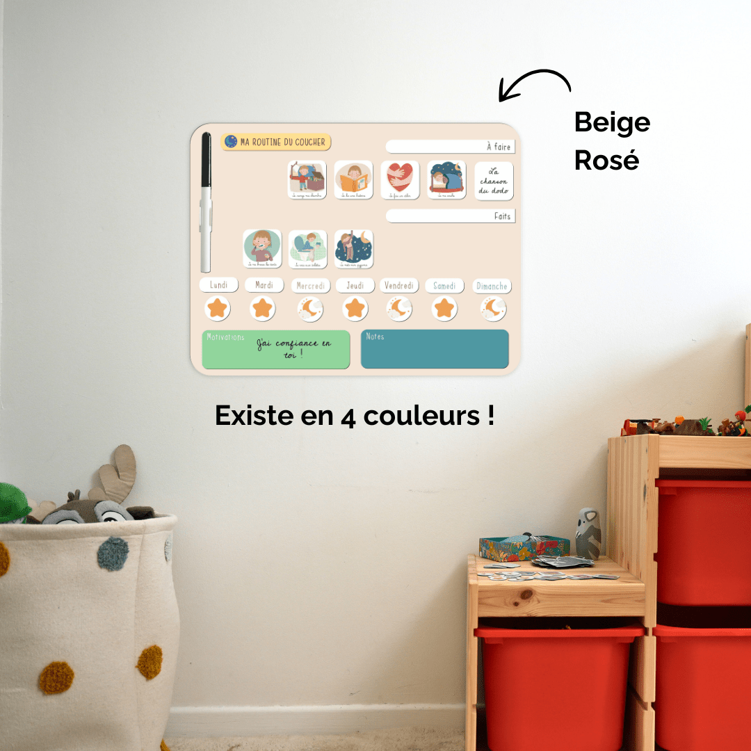 Tableau de routine enfant pour le coucher Coloré | magnétique et évolutif | Rituels du coucher 3 - 6 ans (Copie) - Routinea