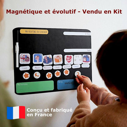 Tableau de routine enfant pour le coucher | magnétique et évolutif | Rituels du coucher 3 - 6 ans - Routinea