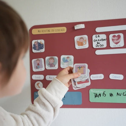 Tableau de routine enfant pour le coucher | magnétique et évolutif | Rituels du coucher 3 - 6 ans | Disponible en 4 couelurs - Routinea
