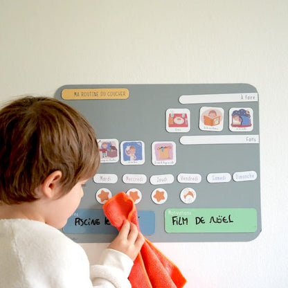 Tableau de routine enfant pour le coucher | magnétique et évolutif | Rituels du coucher 3 - 6 ans | Disponible en 4 couelurs - Routinea