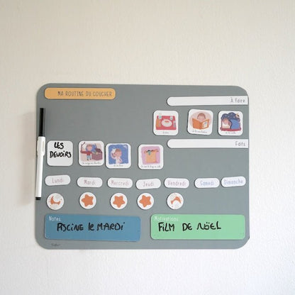 Tableau de routine enfant pour le coucher | magnétique et évolutif | Rituels du coucher 3 - 6 ans | Disponible en 4 couelurs - Routinea
